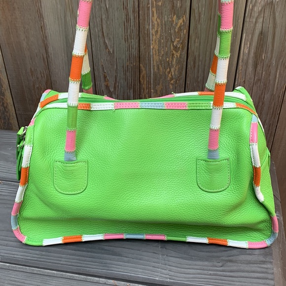 CHI handbag designed by Falchi in spring green with pink/white accents straps - Picture 2 of 8